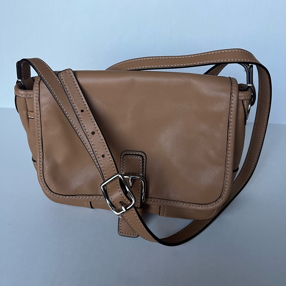 COACH Women’s Hadley Tan Leather Field Flap Crossbody Shoulder Purse Bag F29763